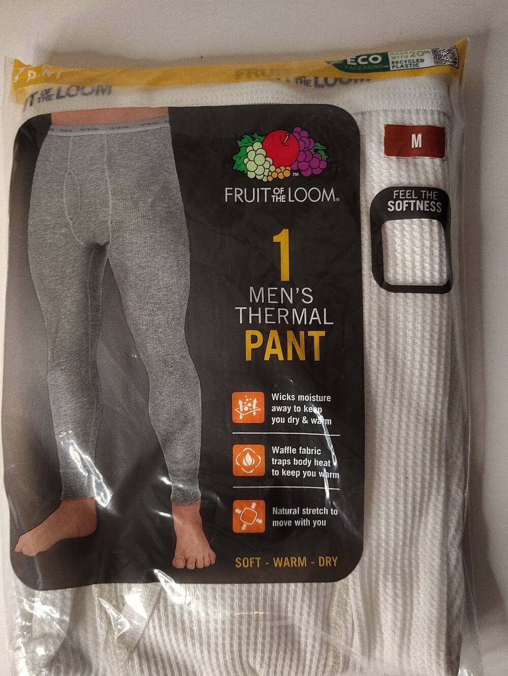 Fruit of Loom Mens Thermal Bottom Pant Base Layer Size MEDIUM 32/34